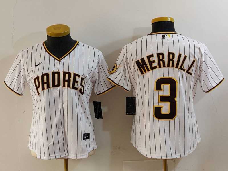 Womens San Diego Padres #3 Jackson Merrill White Cool Base Stitched Jersey